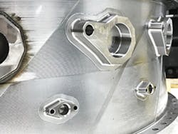 This image of a turbine engine casing show the ability of Okuma's new MU-8000V Laser EX to then finish them./Okuma America Corp. This image of a turbine engine casing show the ability of Okuma's new MU-8000V Laser EX to then finish them./Okuma America Corp.