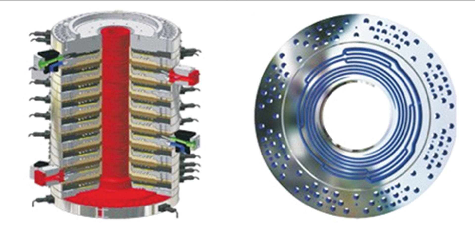 Alpha Marathon Film Extrusion Technologies' LSADSS die technology boasts a stackable design, which provides superior streamlining and mixing of melt flow./Alpha Marathon Film Extrusion Technologies Inc.
