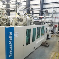 The Fraunhofer Project Centre for Composites Research uses a KraussMaffei 1600MX-12000 1,600-ton injection molding machine in its foaming research. The Fraunhofer Project Centre for Composites Research uses a KraussMaffei 1600MX-12000 1,600-ton injection molding machine in its foaming research.