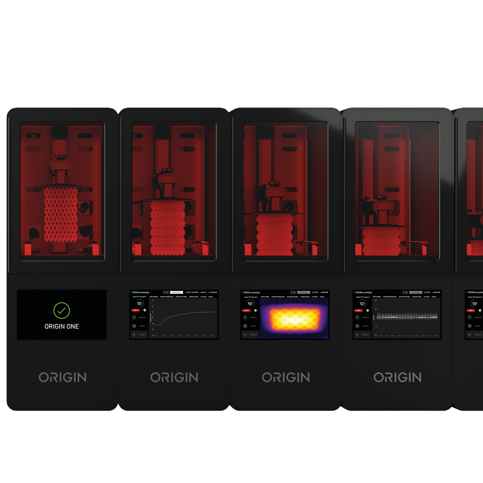 The flexibility of the Origin One 3-D printing system allows one operator to manage dozens of printers.