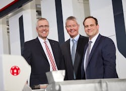 Members of the management board of Windm&ouml;ller &amp; H&ouml;lscher as of April 2019 are, from left: J&uuml;rgen Vutz, CEO; Peter Steinbeck, CSO; and Falco Paepenm&uuml;ller, CTO.