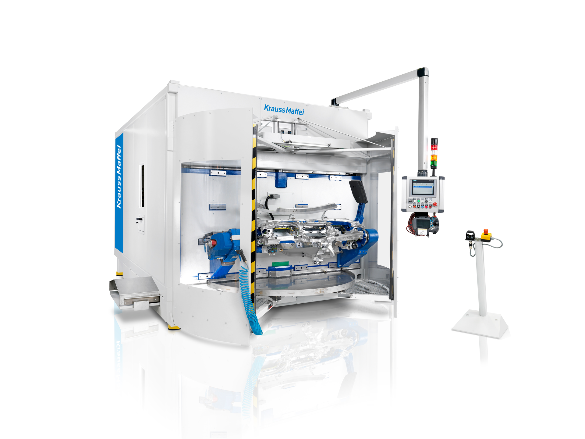 The MultiStar from KraussMaffei incorporates up to three robots to perform various post-molding processes.