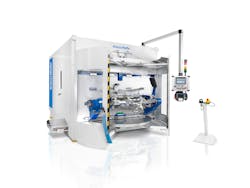 The MultiStar from KraussMaffei incorporates up to three robots to perform various post-molding processes. The MultiStar from KraussMaffei incorporates up to three robots to perform various post-molding processes.