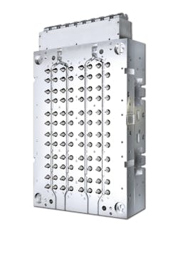 In a 96-cavity mold, Sprint hot runners can produce 26mm caps at sub-2-second cycle times. In a 96-cavity mold, Sprint hot runners can produce 26mm caps at sub-2-second cycle times.