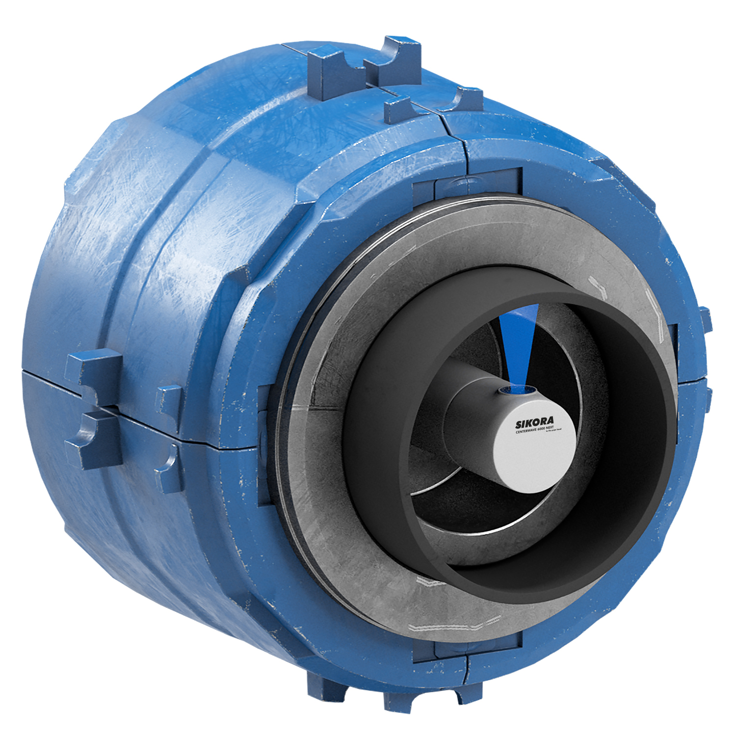 The Sikora CenterWave 6000 Next to the pipe head uses radar to measure pipe as it's first extruded.