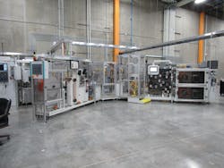 The Stihl team developed this complex winding cell to transfer 50-pound rolls of trimmer line to small packages for consumers. The Stihl team developed this complex winding cell to transfer 50-pound rolls of trimmer line to small packages for consumers.