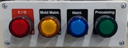 Operators at Mahle North America push one of four buttons to indicate why they have put a machine out of operation. Operators at Mahle North America push one of four buttons to indicate why they have put a machine out of operation.