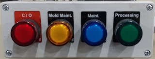 Operators at Mahle North America push one of four buttons to indicate why they have put a machine out of operation.