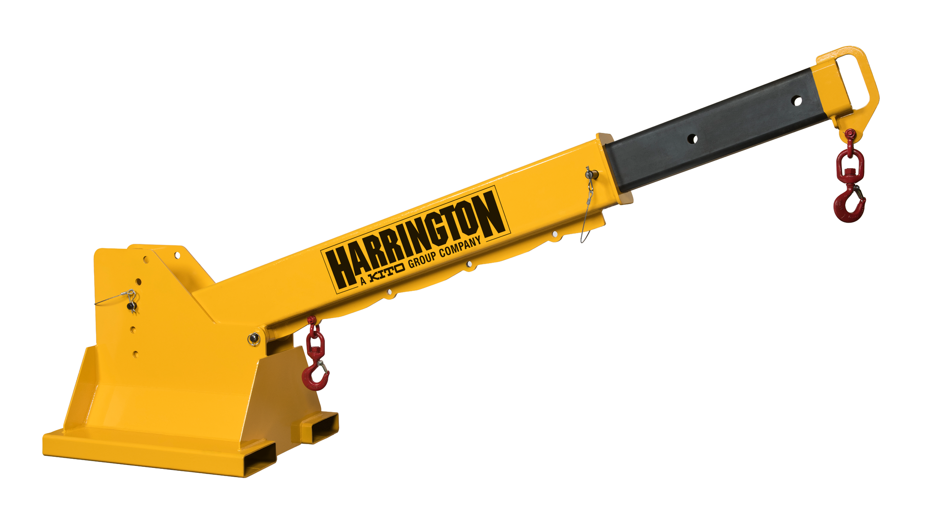 Harrington Hoists' fork truck boom can extend to 12 feet.