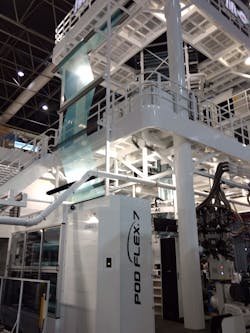 At K 2019, Macchi demonstrated a Pod Flex blown film line making seven-layer film. At K 2019, Macchi demonstrated a Pod Flex blown film line making seven-layer film.