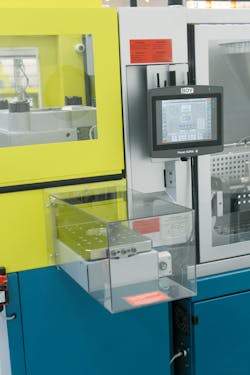 Boy now is offering sliding tables that rotate into and out of the press to simplify overmolding. Boy now is offering sliding tables that rotate into and out of the press to simplify overmolding.