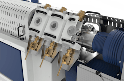 With the Cascade retrofit package, single- or twin-screw extruders can be turned into cascade line, in which the melt stream coming from the disc filter divides into a series of separate streams in a multi-channel melt distribution manifold. With the Cascade retrofit package, single- or twin-screw extruders can be turned into cascade line, in which the melt stream coming from the disc filter divides into a series of separate streams in a multi-channel melt distribution manifold.