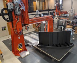 The LSAM MT 3-D printer features a moving table and a single, fixed gantry. The LSAM MT 3-D printer features a moving table and a single, fixed gantry.