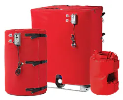 These heating jackets protect containers from freezing temperatures. These heating jackets protect containers from freezing temperatures.