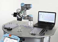 The Q-Span Workstation includes the hardware and software needed to use a six-axis robot from Universal Robots to perform automated part measurement. The Q-Span Workstation includes the hardware and software needed to use a six-axis robot from Universal Robots to perform automated part measurement.