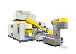 The NXT:Gran shredder-feeder-extruder can process a wide range of post-industrial plastic, including LDPE film, blow molded HDPE parts, PP film, PEEK pipe and start-up lumps. The NXT:Gran shredder-feeder-extruder can process a wide range of post-industrial plastic, including LDPE film, blow molded HDPE parts, PP film, PEEK pipe and start-up lumps.