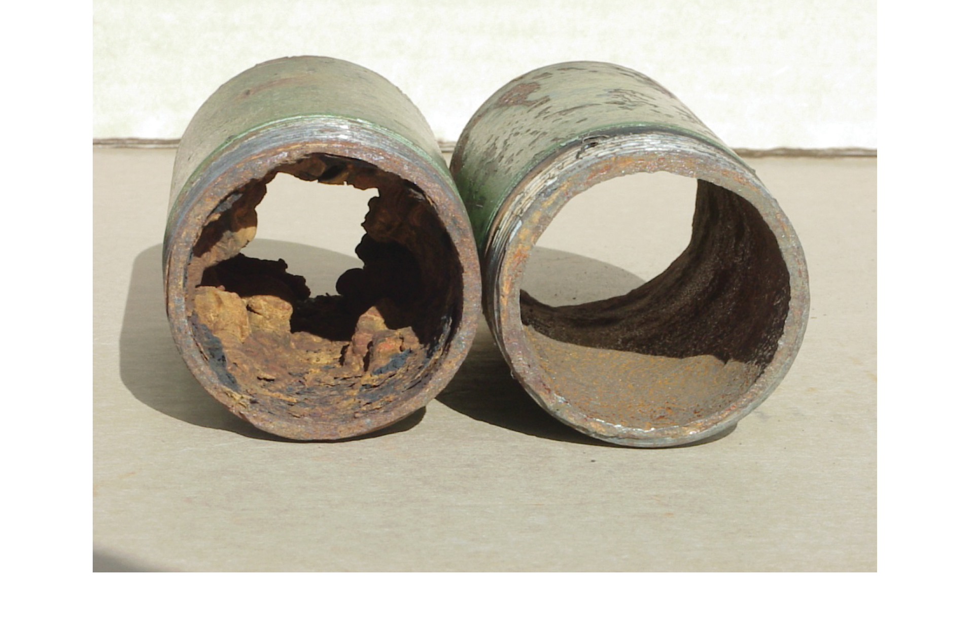 A plant utility water line before and after the use of CH-7:54 industrial cleaner