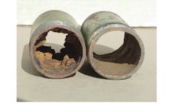 A plant utility water line before and after the use of CH-7:54 industrial cleaner A plant utility water line before and after the use of CH-7:54 industrial cleaner