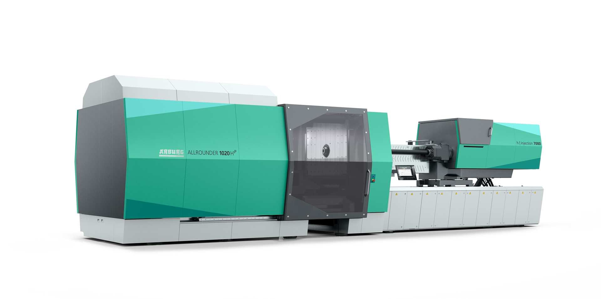 Arburg added to its Allrounder line with the 1020 H, which has a clamping force of about 675 tons and is equipped with a new size 7000 injection unit.