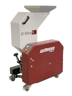 Designed to work beside a press, the G-Max 9 feeds regrind back into the injection molding process. Designed to work beside a press, the G-Max 9 feeds regrind back into the injection molding process.