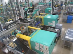 At SSI, 59 of the 64 molding machines are Arburg presses, ranging from 50 tons of clamping force to 200 tons of clamping force. At SSI, 59 of the 64 molding machines are Arburg presses, ranging from 50 tons of clamping force to 200 tons of clamping force.