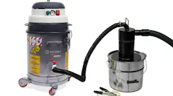 Sinterit's Cyclone Separator, right, which separates unsintered 3- powder from flowing air, can be used in conjunction with the company's ATEX vacuum cleaner, left, which collects and cleans unsintered powder.