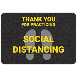 Floor signs, markers and mats encourage social distancing. Floor signs, markers and mats encourage social distancing.