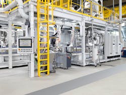 A new proprietary cutter-compactor unit is featured on a KraussMaffei demonstration line for compounding recycled postconsumer plastic. A new proprietary cutter-compactor unit is featured on a KraussMaffei demonstration line for compounding recycled postconsumer plastic.