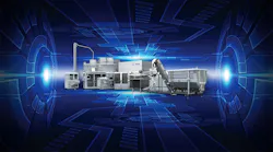Sidel's new Super Combi Compact line is designed to take up less space than its Super Combi, but still provides an all-in-one system for making, filling and capping tens of thousands of bottles an hour with noncarbonated water.