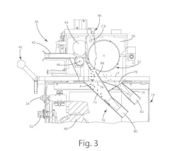 Bay Plastics Machinery's pelletizer has a divider plate separating two chute sections. Bay Plastics Machinery's pelletizer has a divider plate separating two chute sections.