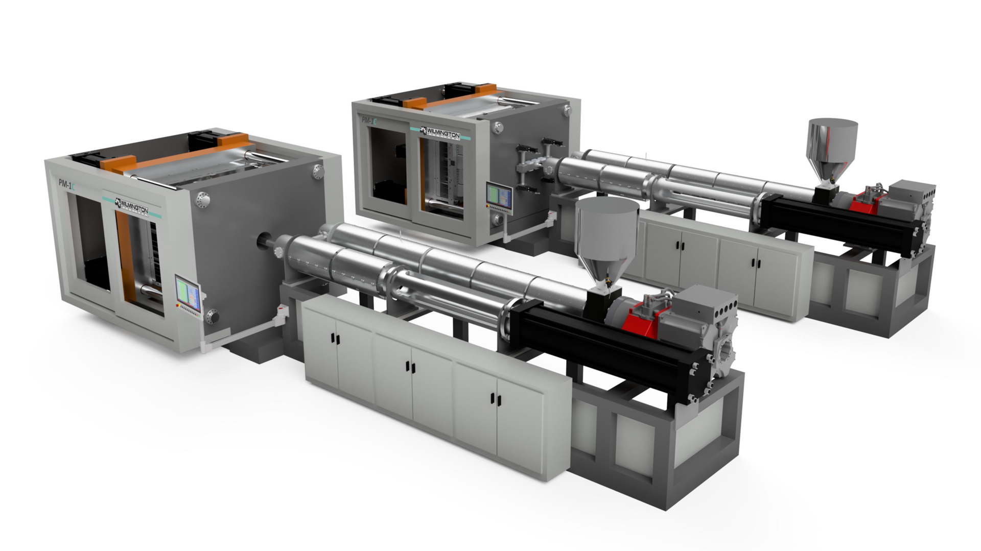 Two versions of the Lumina Pallateer PM-1C, one with single-nozzle injection (front) and one with a standard multi-nozzle manifold.