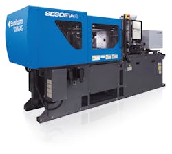 Sumitomo’s new SE30V-A is has taken its place as the company’s smallest machine in its SEEV-A line.It features the company's ISC II servomotor controller for fast response. Sumitomo’s new SE30V-A is has taken its place as the company’s smallest machine in its SEEV-A line.It features the company's ISC II servomotor controller for fast response.