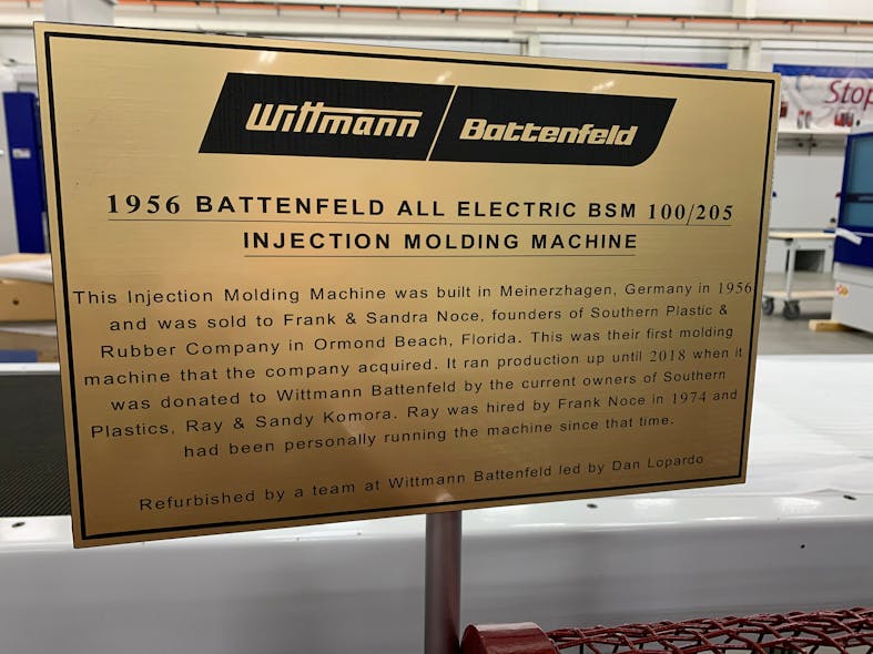 Meticulous maintenance can help users get the most out of their machines. The press honored by this plaque was built in 1956 and was in operation until 2018.