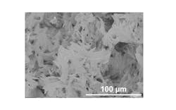 This image shows the surface of an extracted pellet of ground polyethylene polymer material generated by scanning electron microscopy with back scattered imaging. This image shows the surface of an extracted pellet of ground polyethylene polymer material generated by scanning electron microscopy with back scattered imaging.