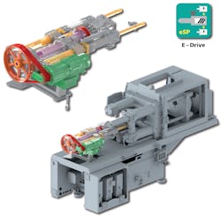 The optional E-Drive for Boy’s eSP injection units features a second servomotor that allows it to drive machine movements simultaneously. The optional E-Drive for Boy’s eSP injection units features a second servomotor that allows it to drive machine movements simultaneously.