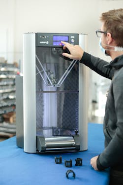 The Delta Wasp 2040 Production 3-D printer is designed for customized serial part production. The Delta Wasp 2040 Production 3-D printer is designed for customized serial part production.