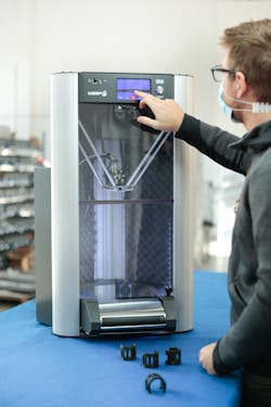 The Delta Wasp 2040 Production 3-D printer is designed for customized serial part production.