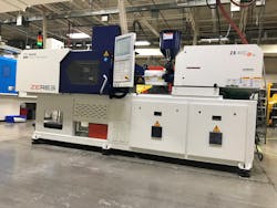 The ZE 400/120 is an electric machine complemented by a hydraulic circuit for injection carriage movement, core pull, ejectors and valve gates, which enables Ferris State students to view electric and servo hydraulic technology in one machine. The ZE 400/120 is an electric machine complemented by a hydraulic circuit for injection carriage movement, core pull, ejectors and valve gates, which enables Ferris State students to view electric and servo hydraulic technology in one machine.