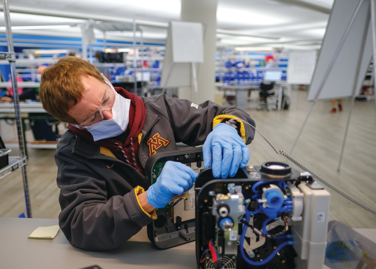 Workers build the first production ventilators at the General Motors Co. manufacturing facility in Kokomo, Ind., in April. GM and Ventec Life Systems partnered to produce ventilators in response to the COVID-19 pandemic.