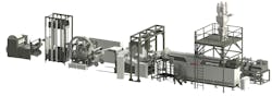 This Gneuss tray-to-tray recycling sheet line includes an MRSjump extruder. This Gneuss tray-to-tray recycling sheet line includes an MRSjump extruder.
