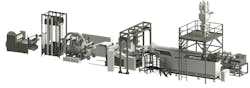 This Gneuss tray-to-tray recycling sheet line includes an MRSjump extruder. This Gneuss tray-to-tray recycling sheet line includes an MRSjump extruder.