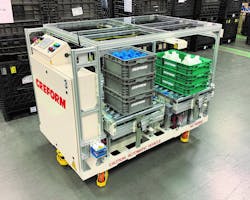 A Creform automated guided vehicle with two conveyor decks A Creform automated guided vehicle with two conveyor decks