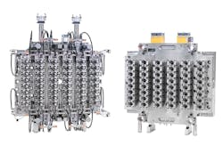 Husky's new NexPET system can accommodate molds with between eight and 48 cavities. Husky's new NexPET system can accommodate molds with between eight and 48 cavities.