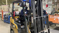 Blue whites provide a signal to passing workers to steer clear of approaching forklifts,
