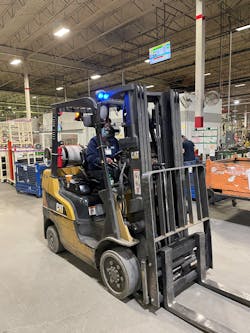 Blue whites provide a signal to passing workers to steer clear of approaching forklifts, Blue whites provide a signal to passing workers to steer clear of approaching forklifts,
