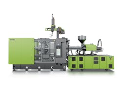 Compared with combustion-engine vehicles, electric vehicles employ more connectors and cable entry seals, as well as high-precision, liquid-silicone grommet seals. These parts present new opportunities for users of injection molding machines, like this Engel press.