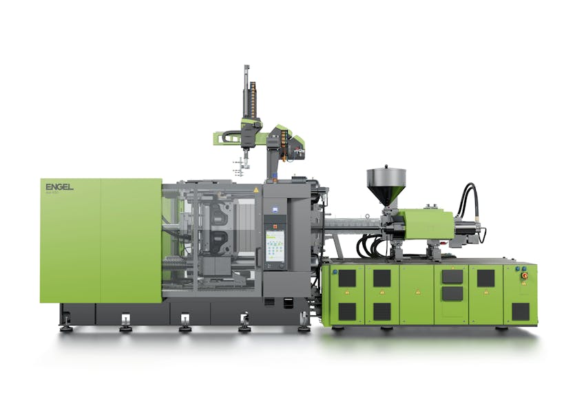 Compared with combustion-engine vehicles, electric vehicles employ more connectors and cable entry seals, as well as high-precision, liquid-silicone grommet seals. These parts present new opportunities for users of injection molding machines, like this Engel press.