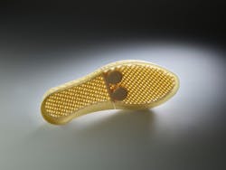 Additive manufacturing technologies, such as the Arburg Plastic Freeforming process, have found a special niche answering the demand for customized products, like this shoe sole. Additive manufacturing technologies, such as the Arburg Plastic Freeforming process, have found a special niche answering the demand for customized products, like this shoe sole.