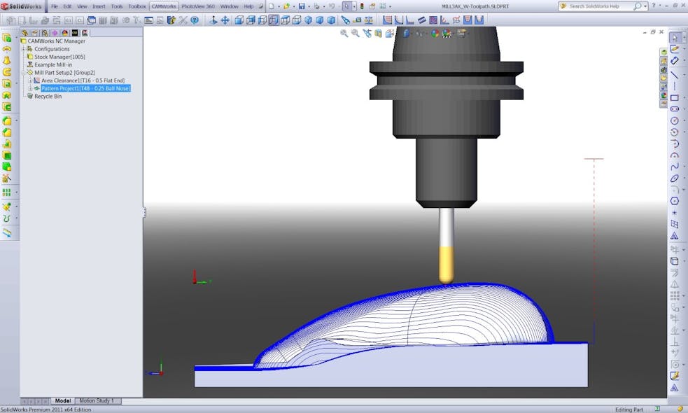 Tool-path generation, shown here in a milling tool available from HCL Technologies, can help save tooling designers a lot of time.