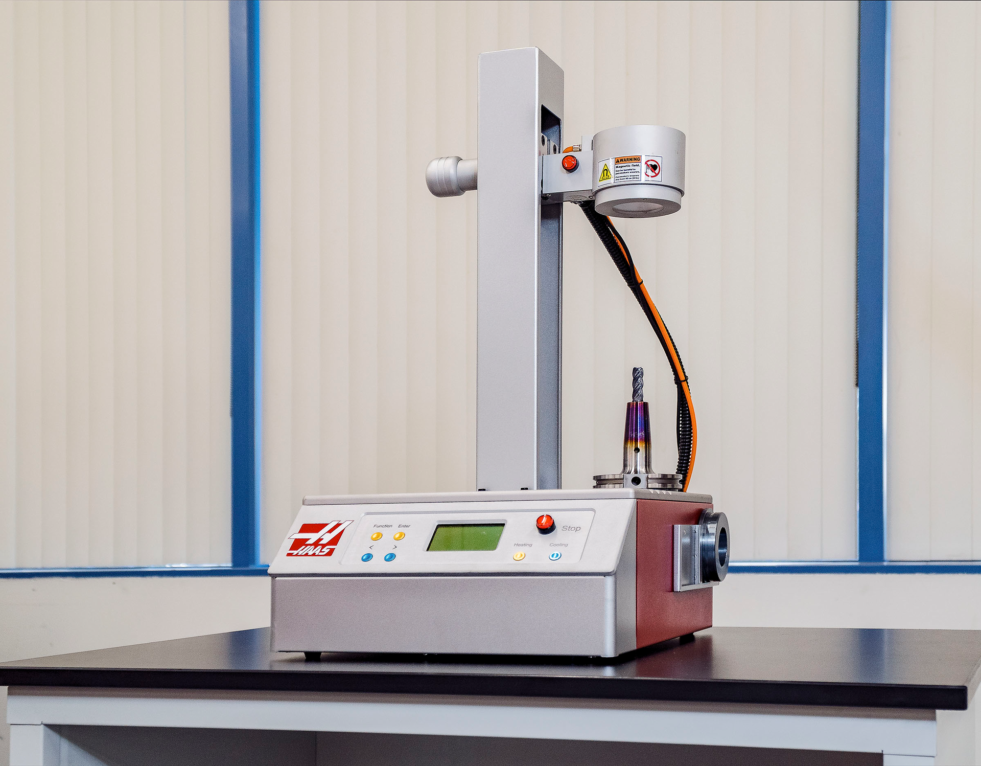 The Haas HSF-325 heat shrink machine is a benchtop unit that mounts tools in shrink-fit tool holders.